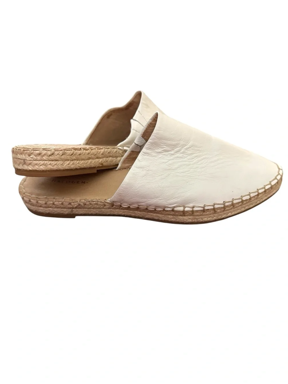 Halogen Leather Espadrille Mule Slides Size 9.5 White NWOT Coastal Quiet Luxury